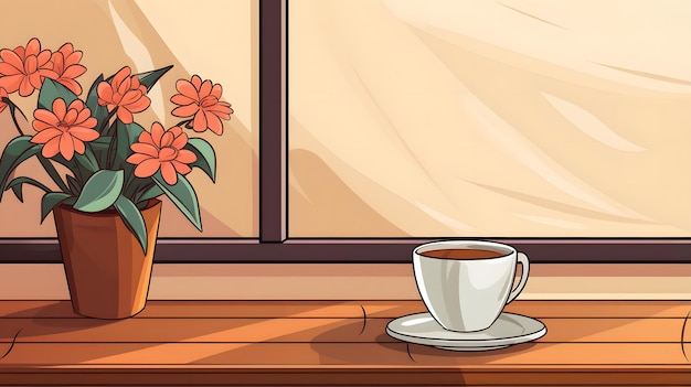 illustration d'une tasse de café sur la table pour le fond d'écran