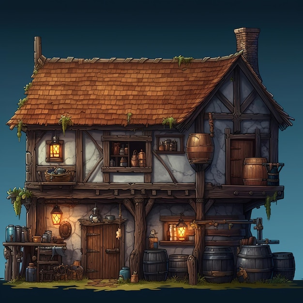 illustration d'une taverne de fantaisie médiévale