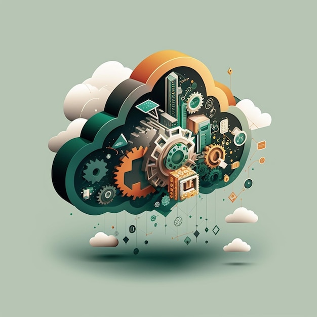 Illustration de la technologie de cloud computing créée avec l'IA générative