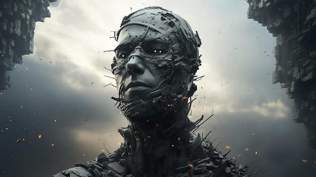 Illustration de la technologie futuriste Ai ou forme de vie cyborg fantasy cyberpunk IA générative