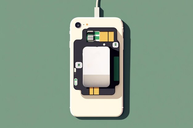 Une illustration d'un téléphone avec une batterie connectée