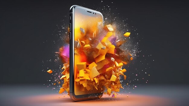 Illustration d'un téléphone portable avec des morceaux d'orange qui explosent