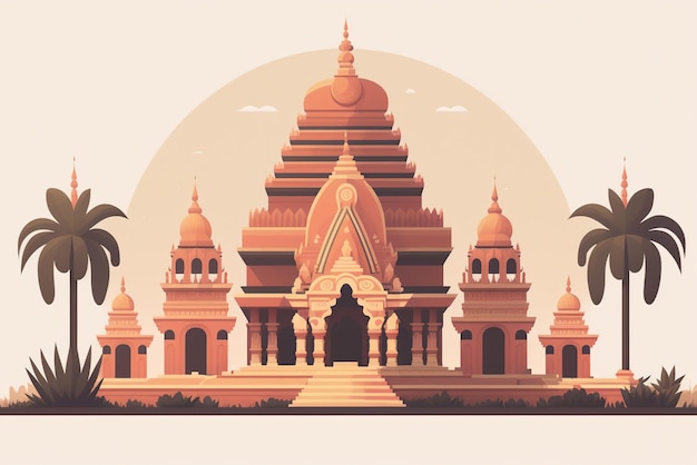 Une illustration d'un temple avec un fond rose et les mots mahabalipuram en bas