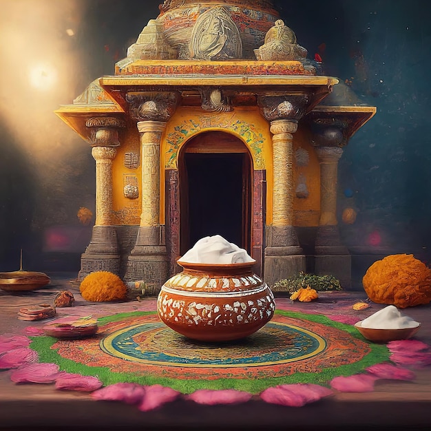 Illustration d'un temple hindou avec le fond d'un festival indien