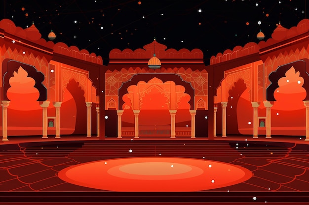 illustration d'un temple indien rouge sur un fond étoilé sombre