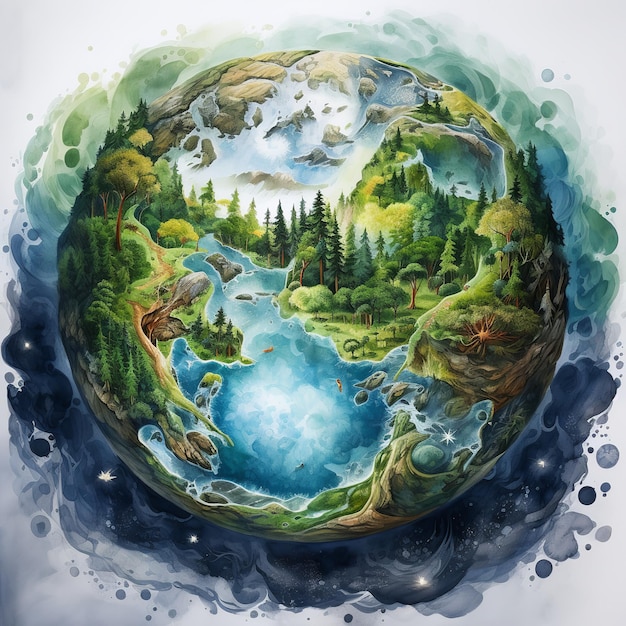 illustration de la terre pleine de vie aquarelle