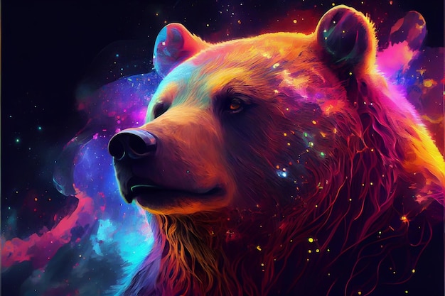 Illustration de tête d'ours aux couleurs vives IA générative