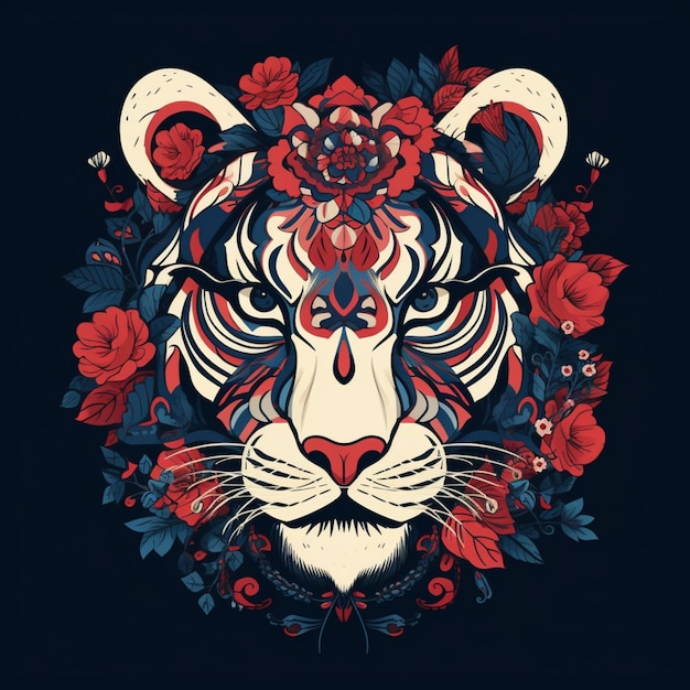 illustration d'une tête de tigre avec des motifs complexes de fleurs décoratives
