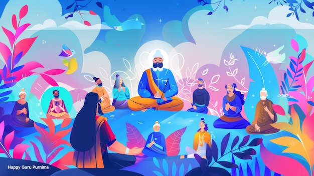 illustration avec texte pour commémorer Guru Purnima