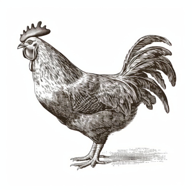 Photo illustration texturée noire et grise de la gravure traditionnelle du coq