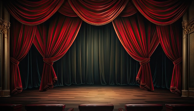 Illustration d'un théâtre vide avec majestueux drapé de velours noir