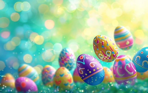 Photo illustration sur le thème de pâques mettant en vedette des œufs peints de couleurs vives