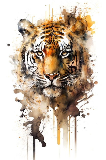 Illustration tigre à l'aquarelle Animal sur fond blanc IA générative