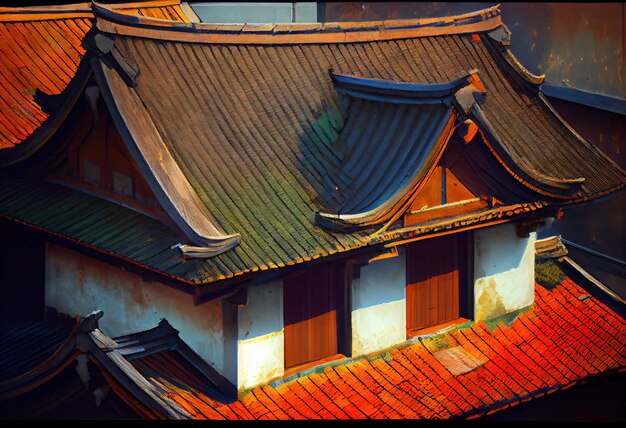 Photo illustration sur le toit d'une maison asiatique