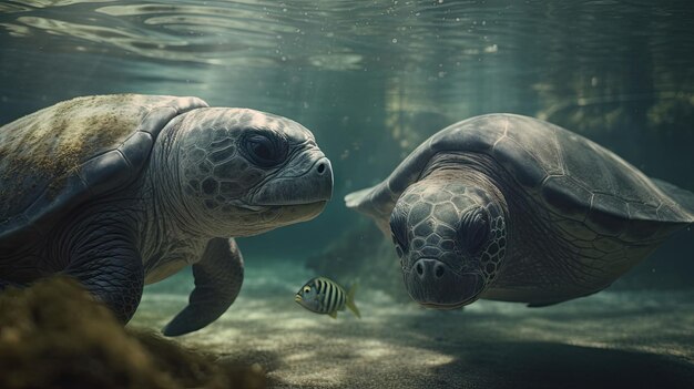 Illustration de tortue 3D dans la mer claire