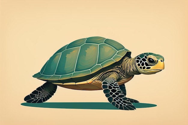 Photo illustration d'une tortue sur un fond vert dans le style de dessin animé ai génératif