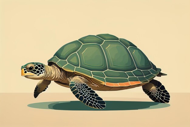 illustration d'une tortue sur un fond vert dans le style de dessin animé ai génératif