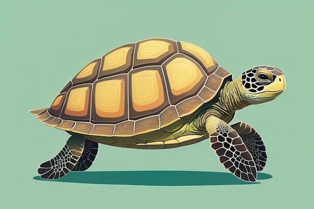 illustration d'une tortue sur un fond vert dans le style de dessin animé ai génératif