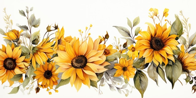 illustration tournesols sur fond blanc technique aquarelle IA générative