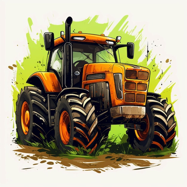 Illustration d'un tracteur avec de gros pneus dans un champ ai génératif