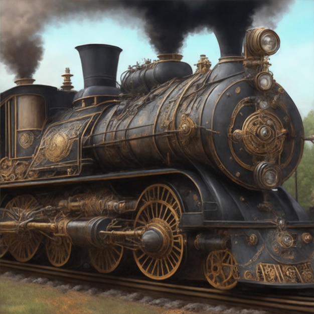 illustration de train de locomotive de style steampunk