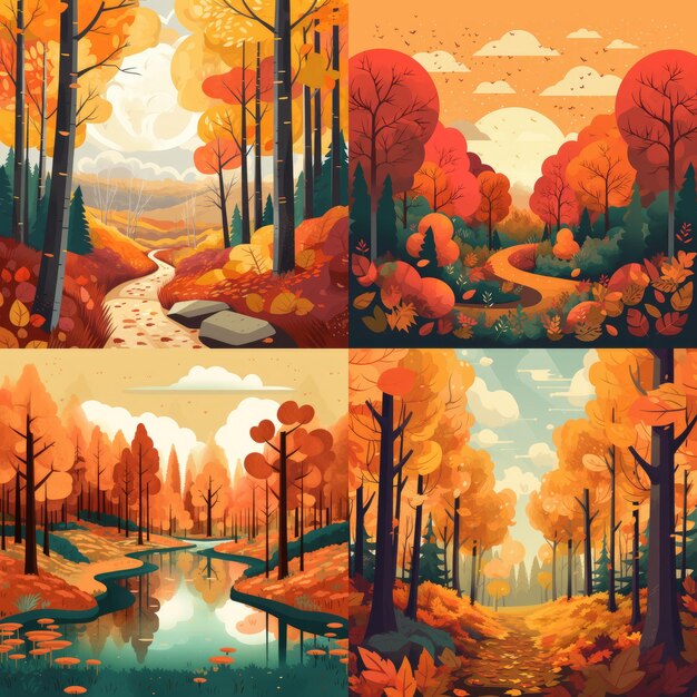 Illustration trait noir d'une page de destination pour le site Web forêt d'automne Générative ai