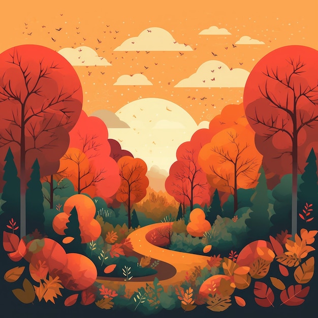 Illustration trait noir d'une page de destination pour le site Web forêt d'automne Générative ai