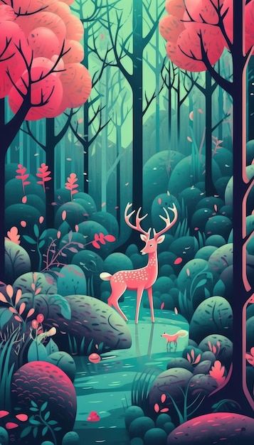 Illustration trait noir d'une page de destination pour un site Web paysage fleur animaux arbre ai génératif