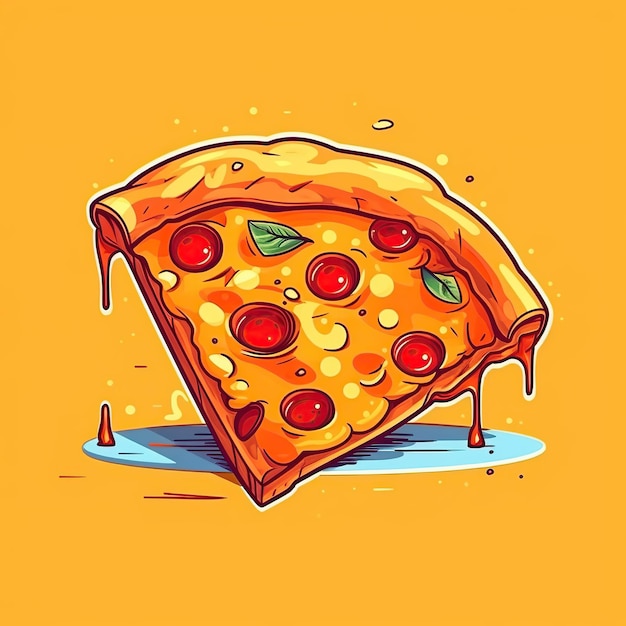 Illustration d'une tranche de dessin animé de pizza IA générative