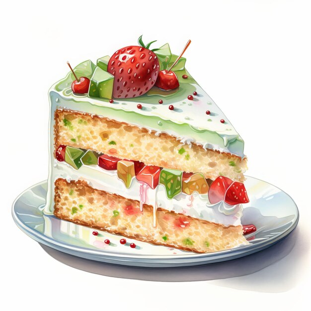 Illustration d'une tranche de gâteau aux fraises sur un fond blanc