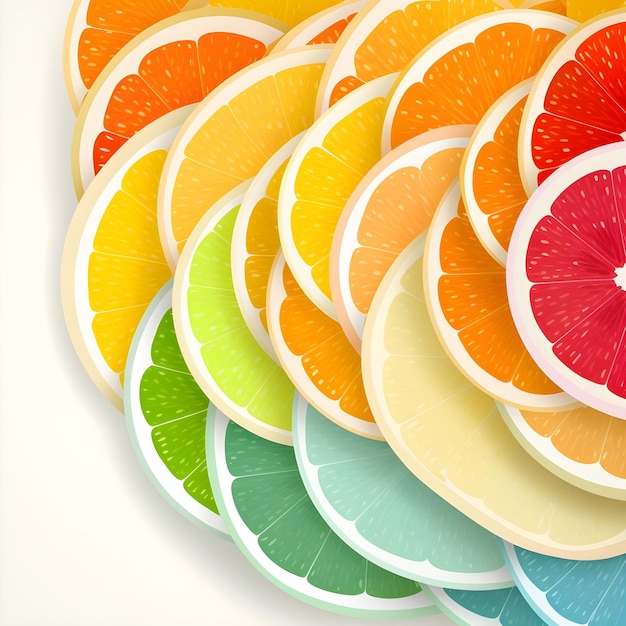 Photo illustration de tranches d'oranges fruitées de différentes couleurs disposées selon un magnifique motif esthétique