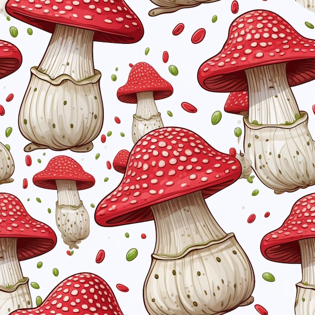 illustration transparente d'un groupe de champignons rouges avec des points blancs ai générative