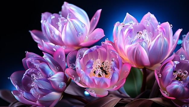 Illustration de tulipes transparentes violettes brillantes générées par AI