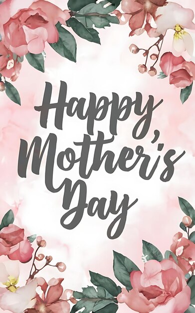 Illustration de typographie de rendu 3d aquarelle gris rose Happy Mothers Day