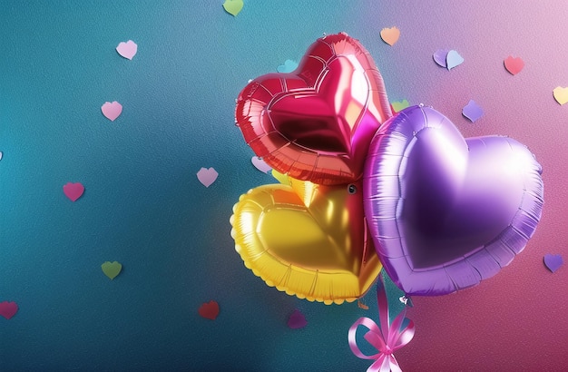 Illustration de vacances de coeur volant ballon coeur Happy Valentines Day Bannière horizontale pour le site Web Generative AI