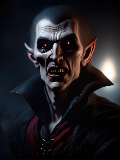 Illustration d'un vampire ultra réaliste dans un brouillard léger et dramatique