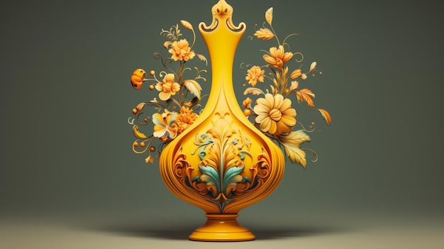 illustration d'un vase à fleurs orné d'un liquide jaune