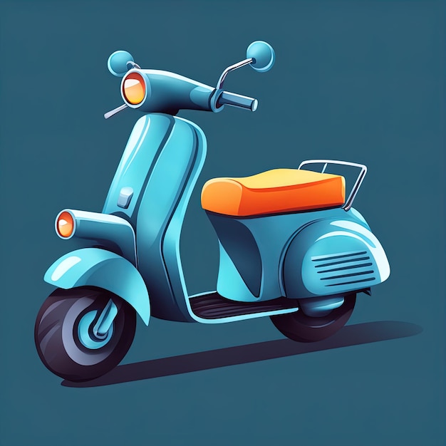 Photo illustration de vecteur de dessin animé de scooter isolée sur fond bleuvecteur de scooter rétro scooter