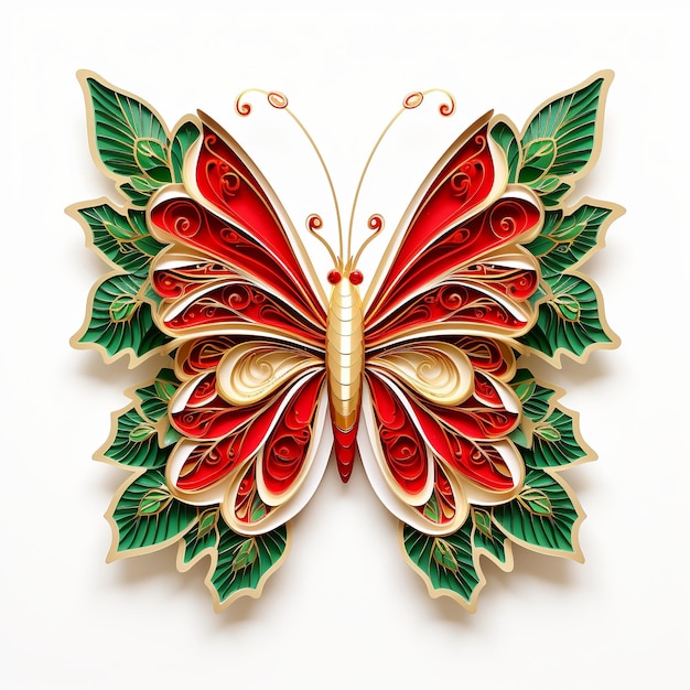 illustration de vecteur un papillon vert et rouge poinsettis or