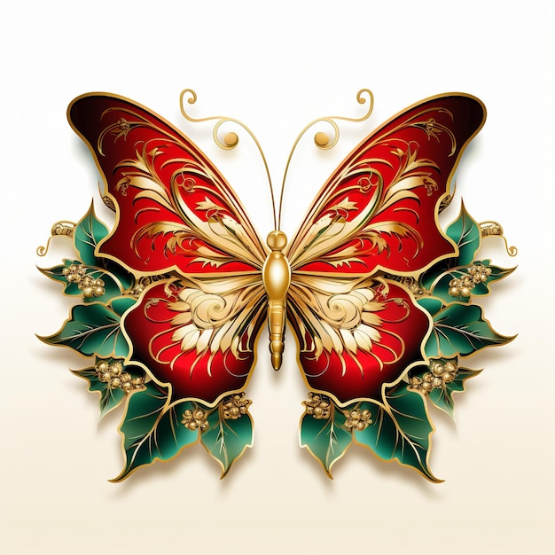 illustration de vecteur un papillon vert et rouge poinsettis or