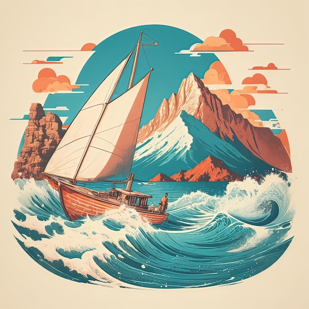 illustration vecteur t-shirt coloré mer île montagne design