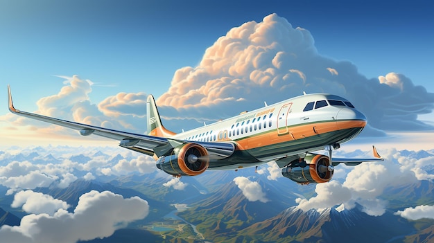 Illustration vectorielle 3d d'un avion dans les nuages Concept de voyage Service de réservation ou agence de voyages