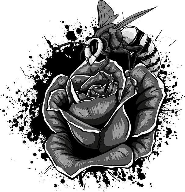 illustration vectorielle d'une abeille sur une rose