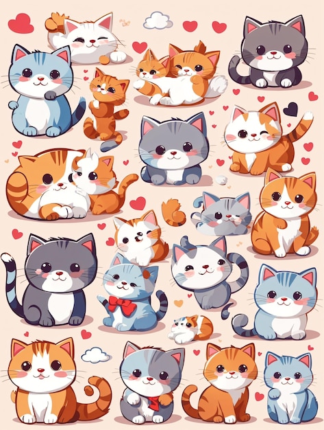 Illustration vectorielle adorable fantaisiste de chats