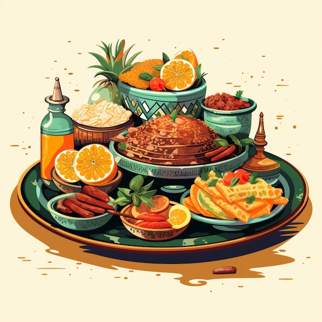 Photo illustration vectorielle des aliments traditionnels de mariage de diverses cultures