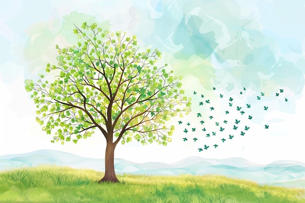 Photo illustration vectorielle de l'arbre vert du printemps