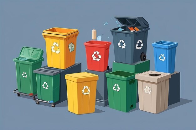 Illustration vectorielle de bacs à ordures pour l'élimination adéquate des déchets dans un style plat