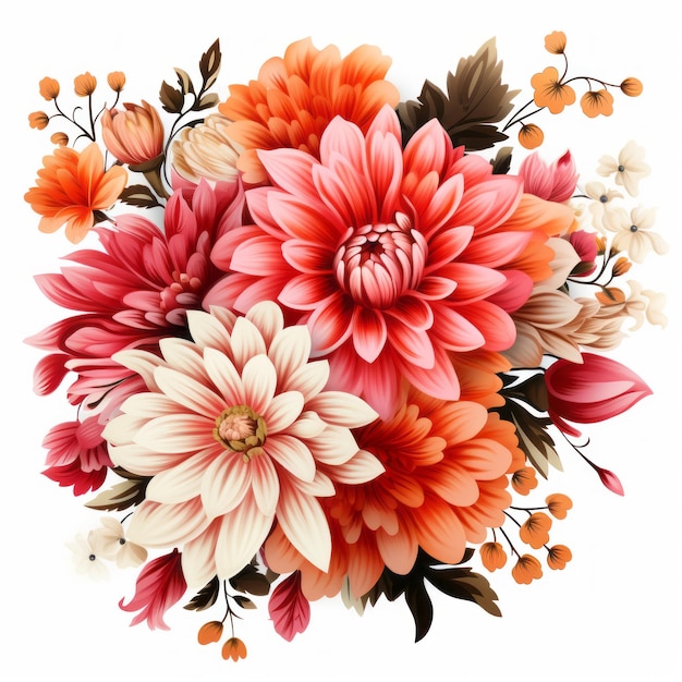 illustration vectorielle d'un bouquet de fleurs rouges et oranges sur fond blanc