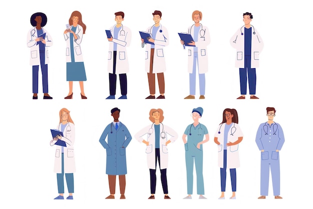 Illustration vectorielle des caractères isolés du personnel médical