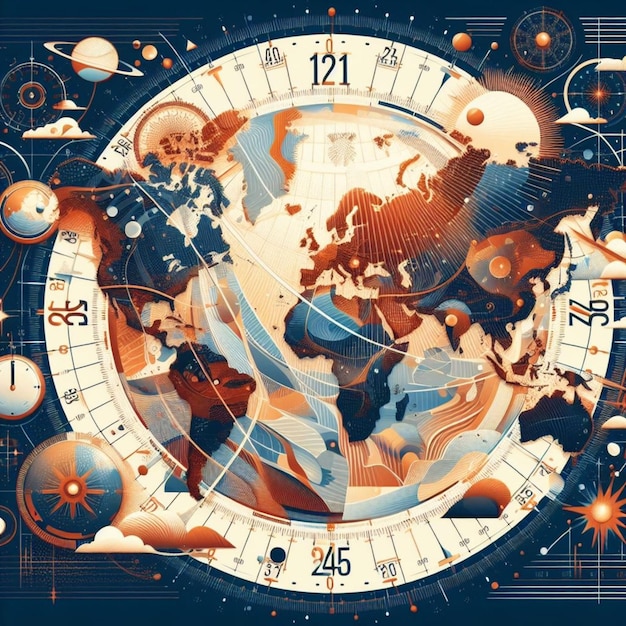 illustration vectorielle Carte du monde et horaires pour 2024